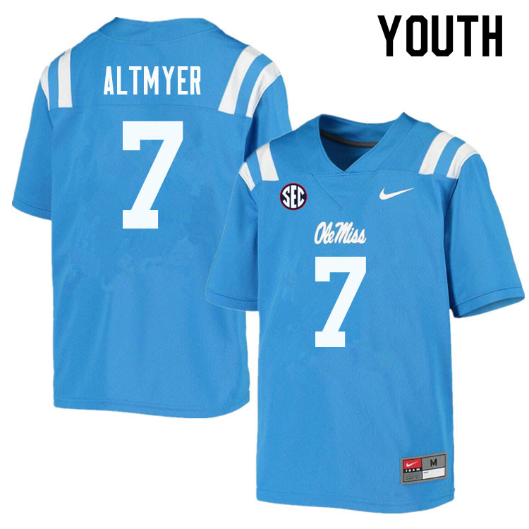 Luke Altmyer Ole Miss Rebels NCAA Youth Powder Blue #7 Stitched Limited College Football Jersey YZB8258ZH